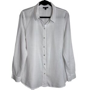 Eileen Fisher 100% Tencel Lyocell Button Down Shirt White Sz M Closet Staple
